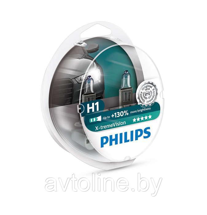 Автомобильная лампа H1 Philips X-tremeVision +130% 12258XV+S2 (комплект 2 шт), фото 1