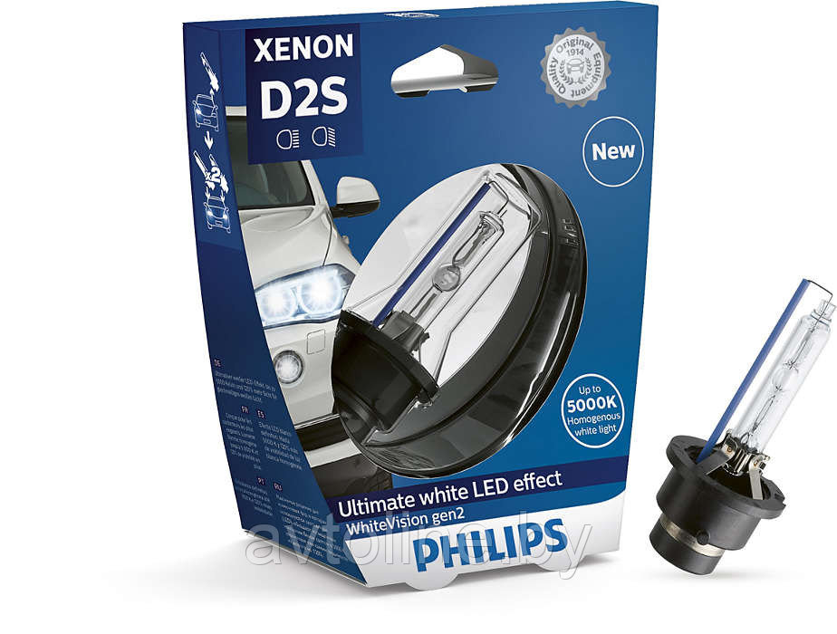 Лампа ксеноновая D2S Philips WhiteVision gen2 +120% 85122WHV2S1