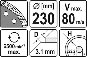Круг алмазный 230x22,2мм (турбо) "Yato"YT-6025, фото 2