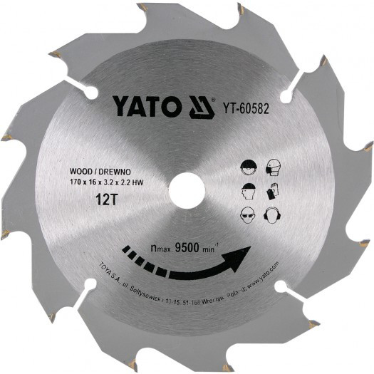 Пила дисков.по дереву 170*16*12T "Yato" YT-60582