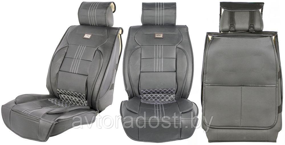 Чехлы (накидки) на сиденья МaxCar (Черный, белая прострочка) / передние