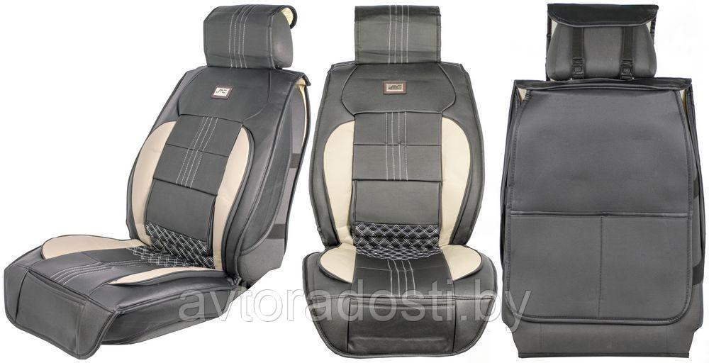 Чехлы (накидки) на сиденья МaxCar (черный, серые и бежевые вставки) / передние