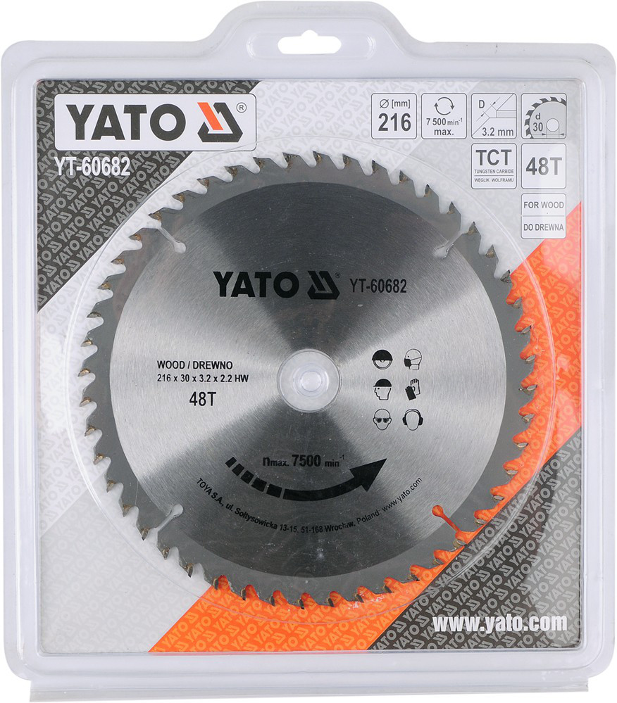 Пильный диск по дереву 216/30/3,2/2,2 48т "Yato" YT-60682 - фото 2 - id-p76976465