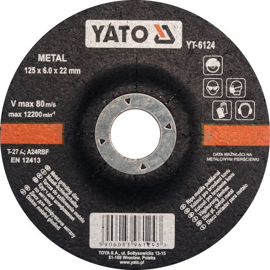 Круг шлифовальный металл 125*22*6 мм"Yato" YT-6124