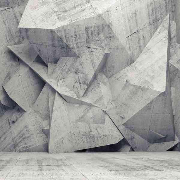 Фотообои  Абстрактный бетон 3d интерьер с хаотичным многоугольным рельефным рисунком на стене