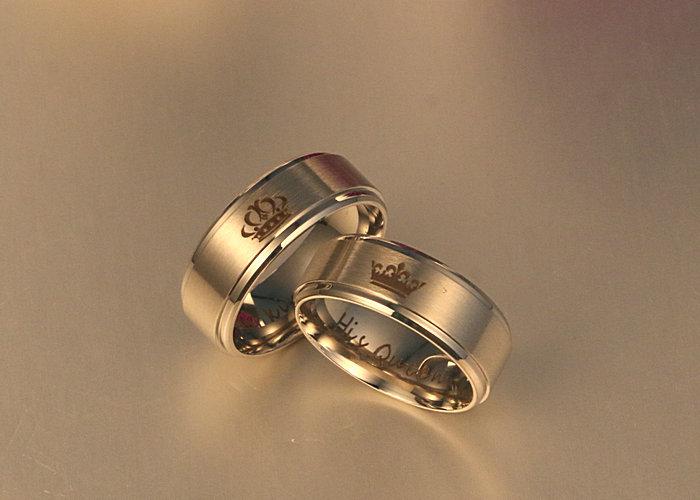 Парные кольца для влюбленных "Королевские короны" с гравировкой: "Его Королева - Ее Король" - фото 4 - id-p77045509