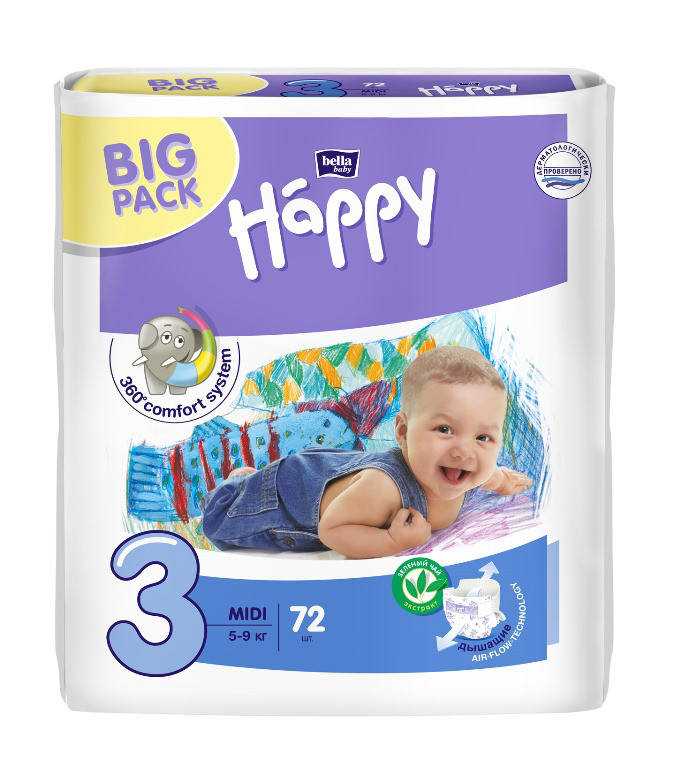 Подгузники для детей BELLA BABY HAPPY MIDI 72 шт., (5-9 кг) - фото 1 - id-p77125685