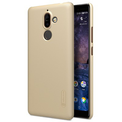 Пластиковый чехол с пленкой Nillkin Super Frosted Shield Золотой для Nokia 7 Plus - фото 3 - id-p77197663