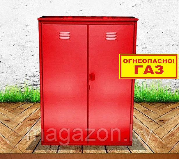 Шкаф для 2-х газовых баллонов, красный + наклейка - фото 1 - id-p65938346
