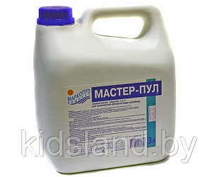 Химия для бассейна Мастер-Пул 3 л канистра, безхлорное жидкое ср-во 4 в 1 для обеззараживания и очистки воды - фото 1 - id-p77300182