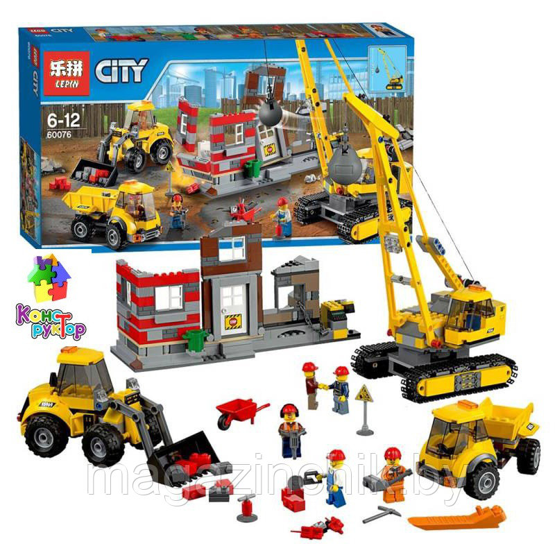 Детский конструктор Lepin 02042 Площадка для сноса зданий, 869 дет, аналог Лего Сити 60076 - фото 1 - id-p77586876
