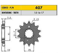 Ведущая звезда мотоцикла Sunstar 525/407 стальная 15 зубьев
