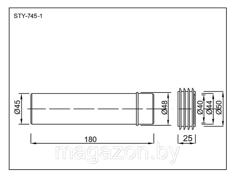 Труба сливная для инсталляции Ø 45 мм Styron STY-745-1, с резиновой прокладкой - фото 2 - id-p77610933