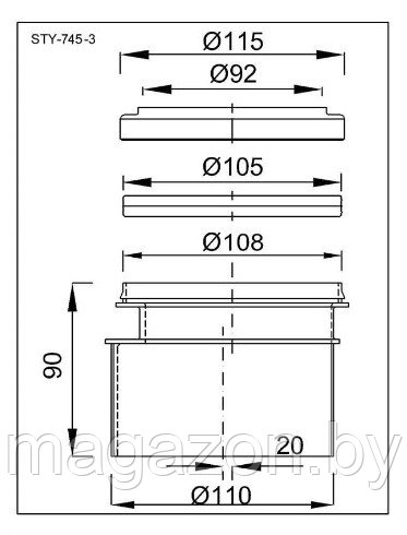 Насадка для спуска эксцентрическая, в комплекте, Ø90/110 мм Styron STY-745-3 - фото 2 - id-p77611052