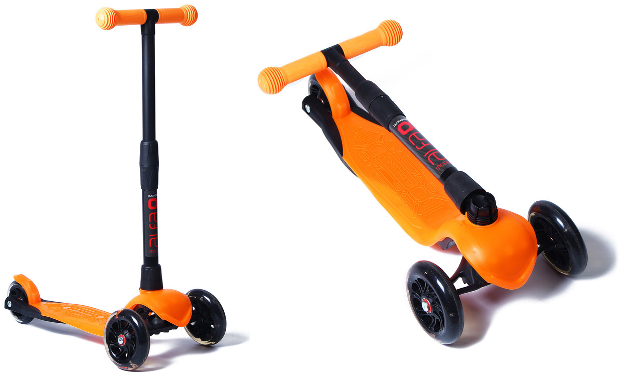 Самокат детский трехколесный Buggy Boom Alfa Model светящиеся колеса, складная ручка оранжевый