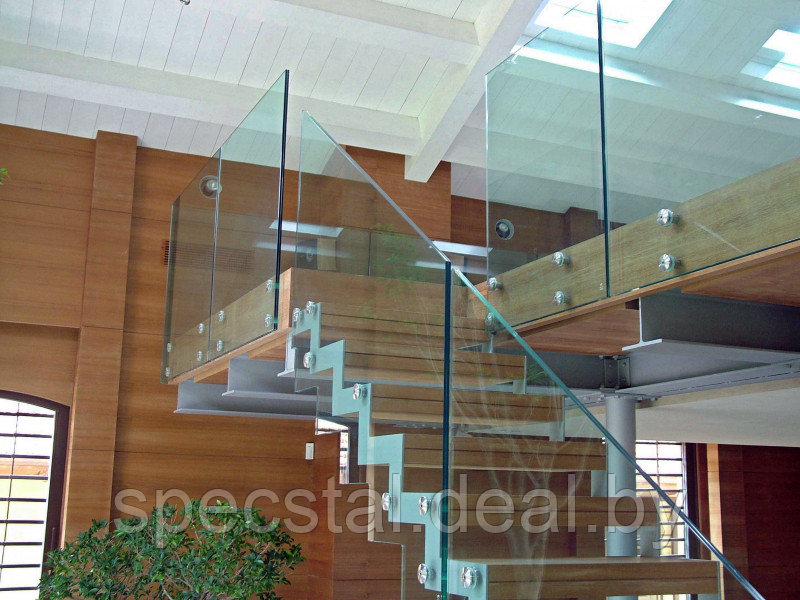 Лестничные ограждения со стеклом Н-ОС-30 из нержавейки - фото 1 - id-p77808599