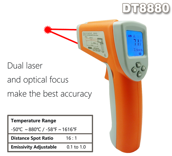Инфракрасный термометр (пирометр) DT8880 (-50C + 880C, 16:1)