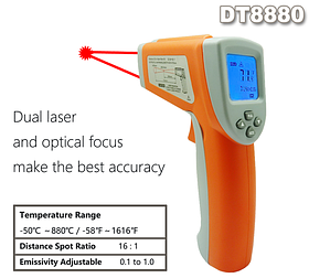 Инфракрасный термометр (пирометр) DT8880 (-50C + 880C, 16:1)