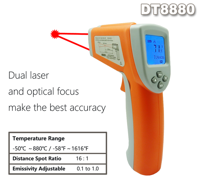 Инфракрасный термометр (пирометр) DT8880 (-50C + 880C, 16:1) - фото 1 - id-p77895335