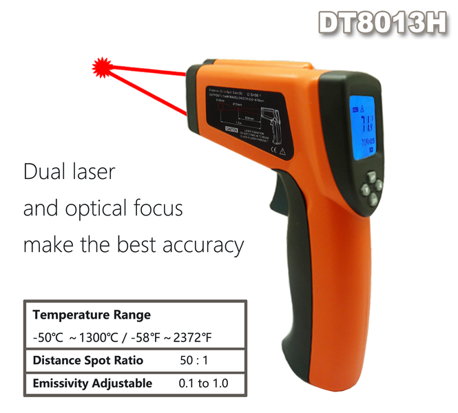 Инфракрасный термометр (пирометр) DT8013Н (-50C + 1300C, 50:1)