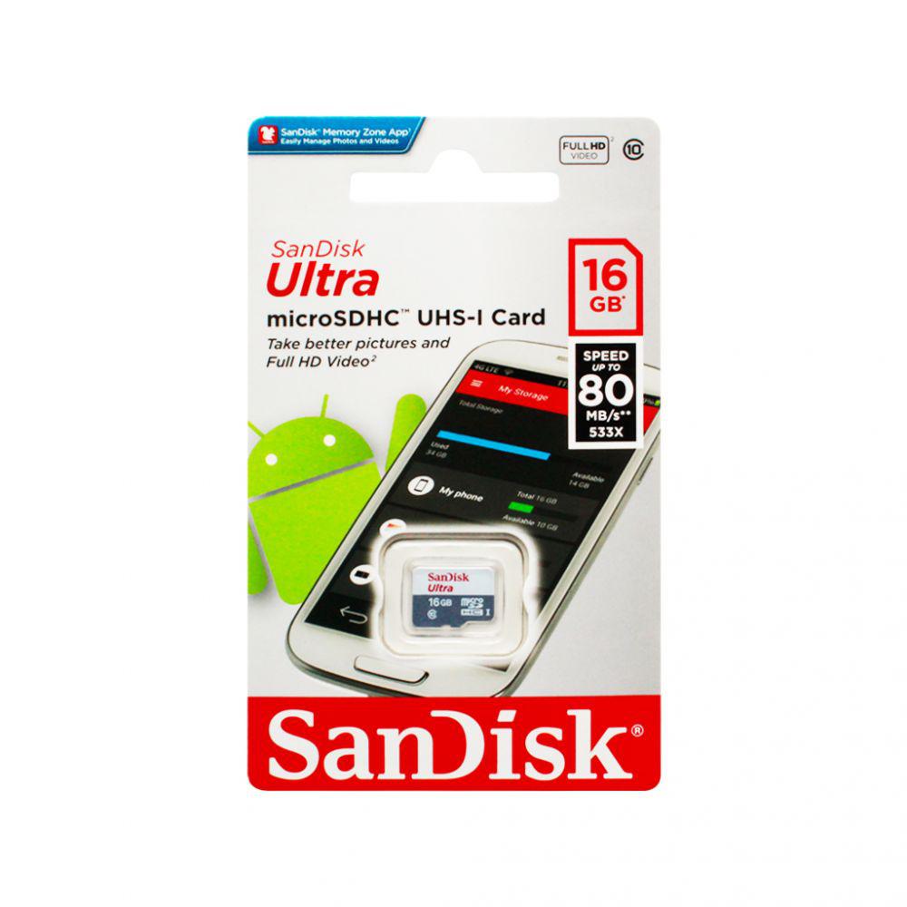 Карта памяти MicroSDHC 16GB SanDisk Ultra UHS-I, Class 10, 80 МБ/с - фото 2 - id-p78180831