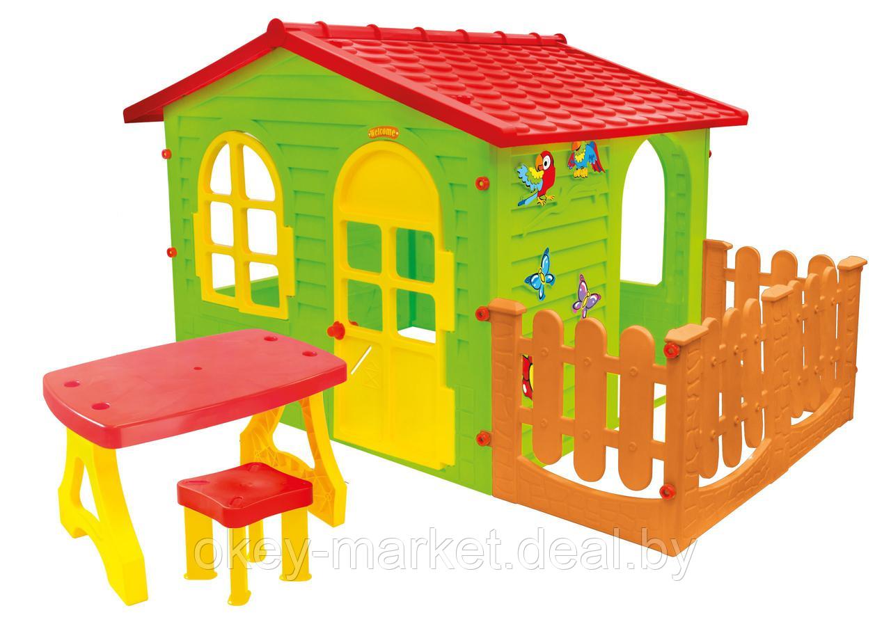 Детский игровой домик MOCHTOYS со столиком,стульчиком и забором - фото 1 - id-p78449194