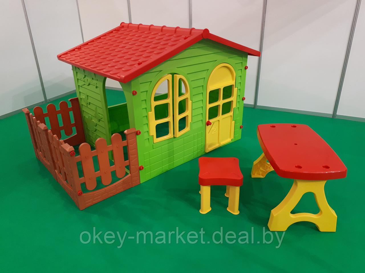 Детский игровой домик MOCHTOYS со столиком,стульчиком и забором - фото 2 - id-p78449194