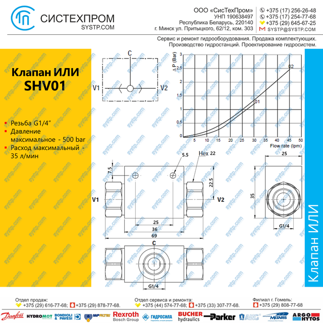 SHV01 Клапан ИЛИ G1/4, 35 л/мин