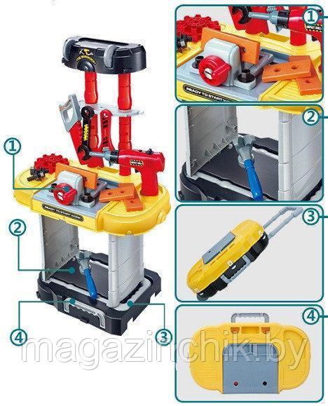 Набор детских инструментов Юный инженер с верстаком, дрелью на батарейках w077, складывается в чемодан - фото 5 - id-p55231137