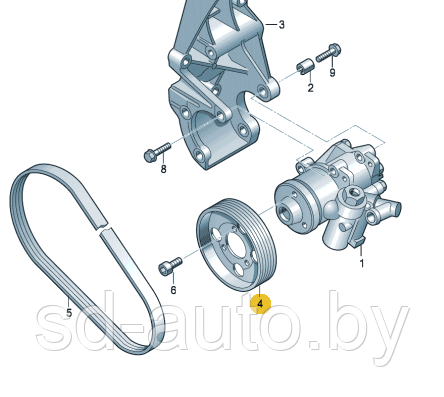 Шкив насоса гидроусилителя ORIGINAL, AUDI A6 C6 2.0TDI