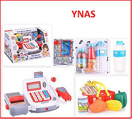 Детская игровая касса 012P с аксессуарами со светом и звуком, игрушечный кассовый аппарат магазин