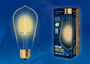 Ретро лампа Эдисона UNIEL светодиодная LED-ST64-5W-GOLDEN-E27 GLV22GO