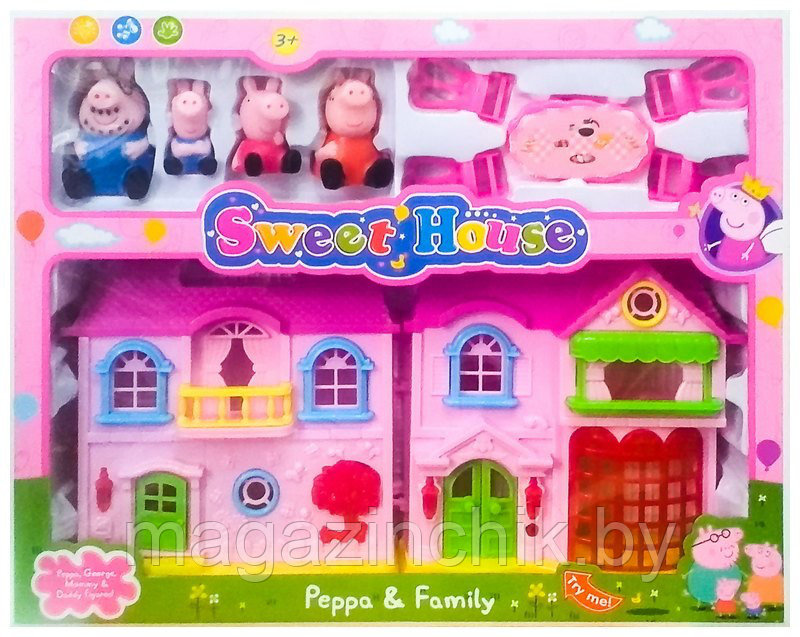 Игровой Домик Свинки Пеппы Peppa Pig, 4 фигурки, со светом и звуком, 6045 - фото 1 - id-p79243544