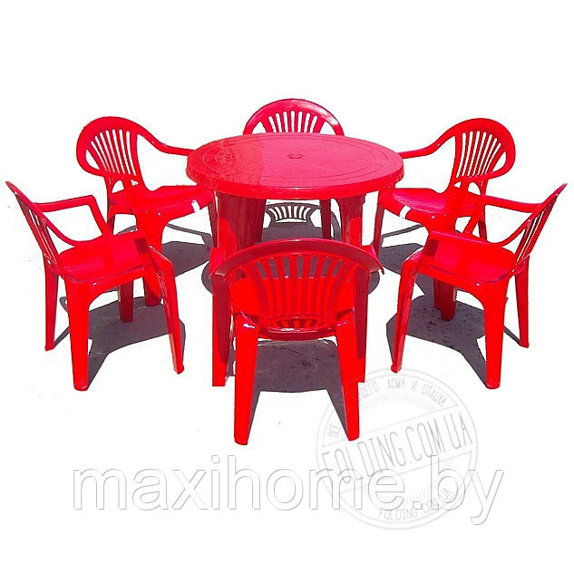 Набор пластиковой мебели 1+6 (Зеленый, красный, вишневый, темно-синий, белый) - фото 1 - id-p79411975