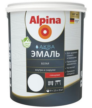 Эмаль акриловая ВД Alpina Аква белая шелковисто-матовая 0.9л/1.1 кг,РБ