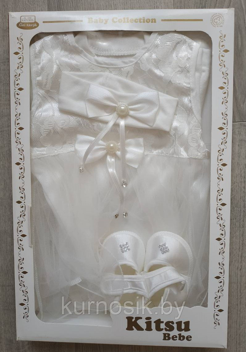 Набор крестильный для девочки 5 пр. "Бантики" р.62-68 в подарочной коробке арт.1889 - фото 2 - id-p79687425