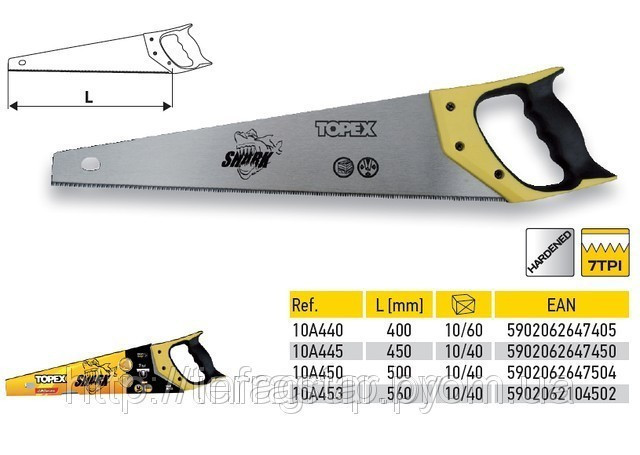 Ножовка по дереву 500 мм закаленные зубья, рукоятка пластмассовая, Shark TOPEX 10A450 - фото 3 - id-p79770119