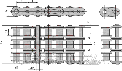 Цепь приводная роликовая ISO 606 трехрядная (серии А) 08А-3 - фото 2 - id-p3834403