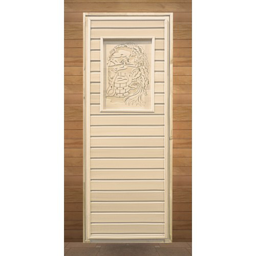 Дверь деревянная для бани 1900х700мм с рисунком (кор. хвоя) - фото 1 - id-p79865354