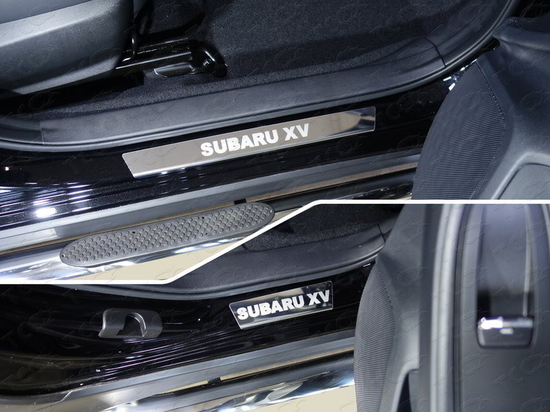 Накладки на пороги (лист зеркальный надпись Subaru XV) 4шт (для авто 2017 г.в.) SUBARU XV "12- - фото 1 - id-p80230446
