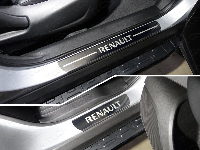 Накладки на пороги (лист зеркальный надпись Renault) 4шт RENAULT Koleos "16- - фото 1 - id-p80230459