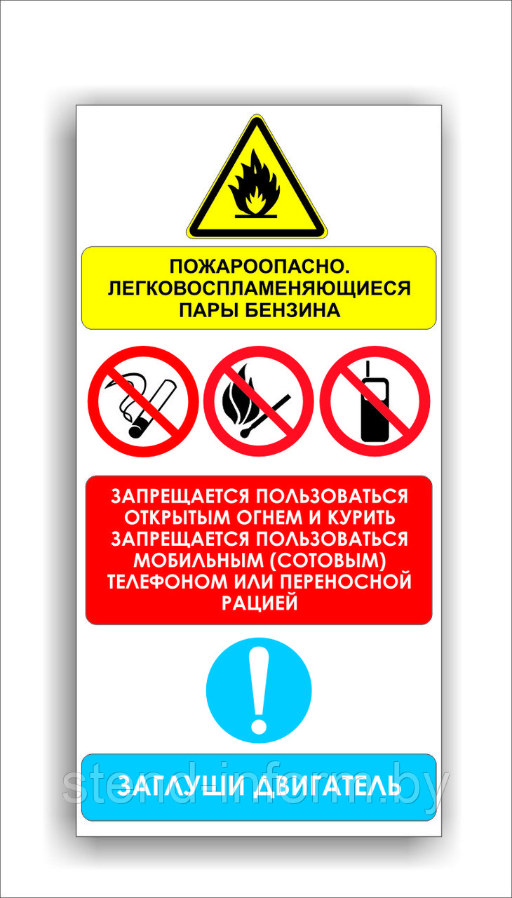Плакат для автозаправочных станций "Пожароопасно. Запрещается пользоваться открытым огнем" р-р 30*60 см - фото 1 - id-p80373082