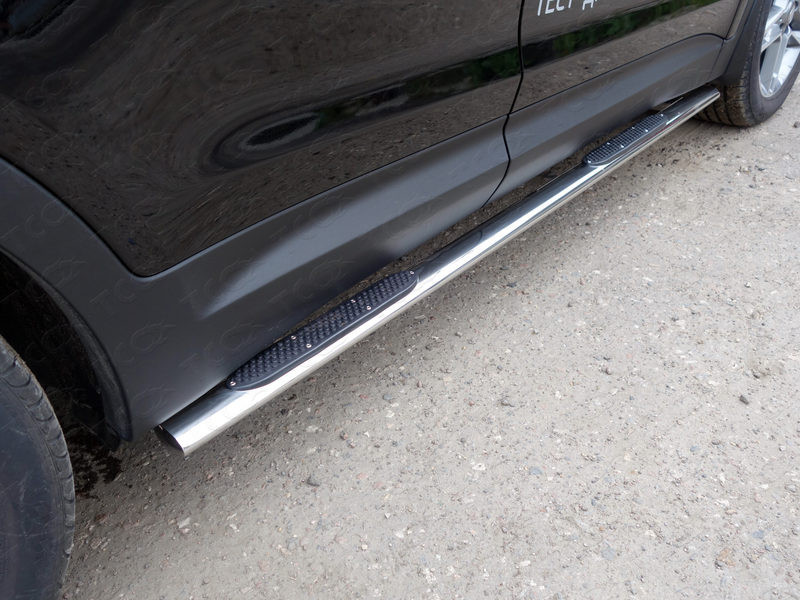 Пороги овальные с накладкой 75х42 мм (для авто 2016 г.в.) HYUNDAI Grand Santa Fe "13- - фото 1 - id-p80372455