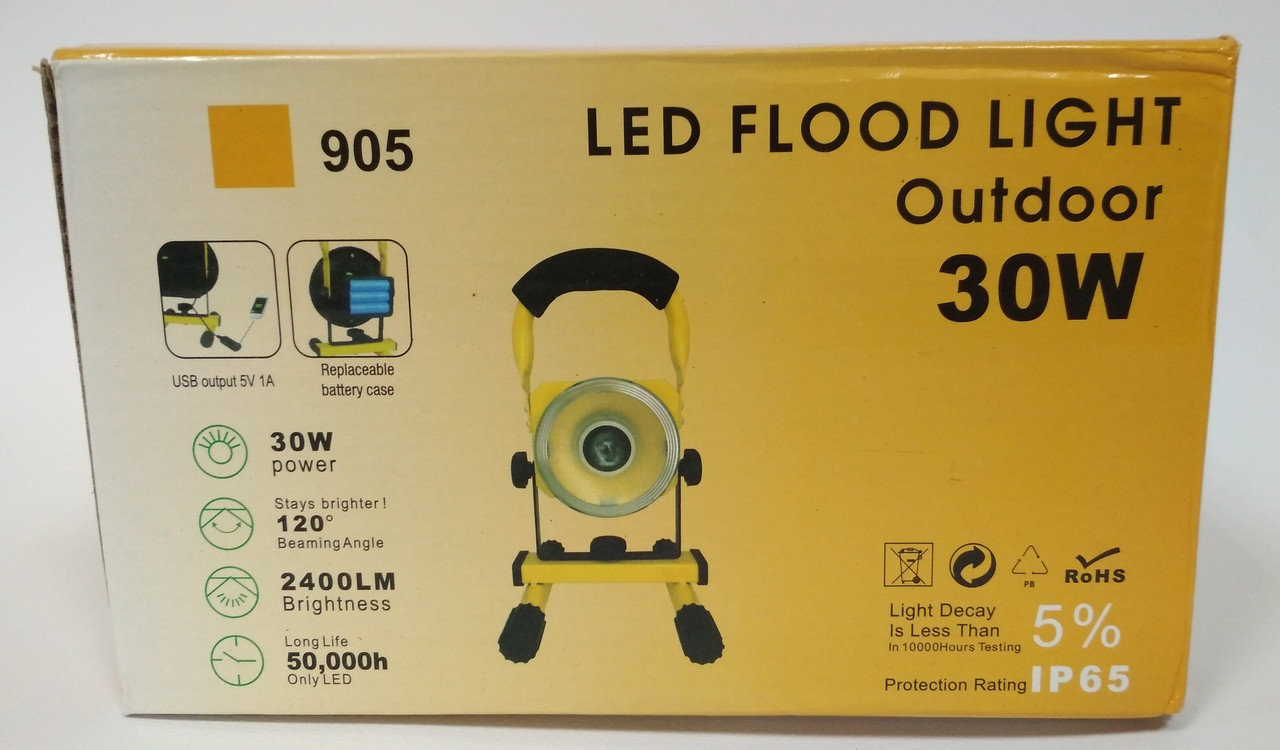 Led Flood Light 905 Ручной прожектор переносной светодиодный аккумуляторный 30W - фото 2 - id-p80385791