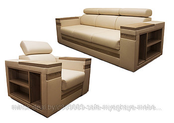 Диван + кресло. Набор мягкой мебели. Прямой диван со столиком  + кресло со столиком .