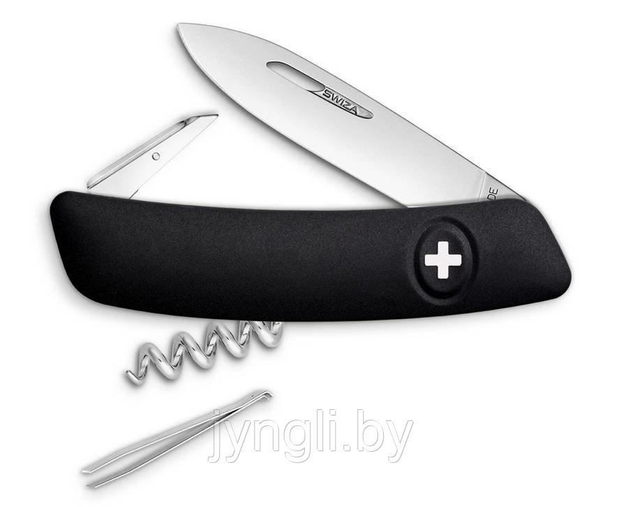 Нож Swiza D02 75 мм, черный, 6 функций, с фиксатором лезвия