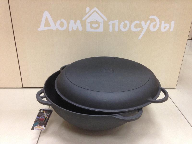 Чугунная кастрюля WOK, 8 л, с чугунной крышкой-сковородой, Ситон, Украина