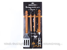 НАБОР ИНСТРУМЕНТОВ ДЛЯ ГРИЛЯ металлических с деревянными ручками 3 пр. 37 см: вилка, лопатка, щипцы