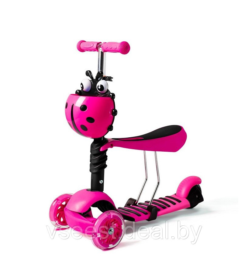 Детский самокат-беговел RS Scooter 5в1 (розовый) (sh) - фото 3 - id-p80737611