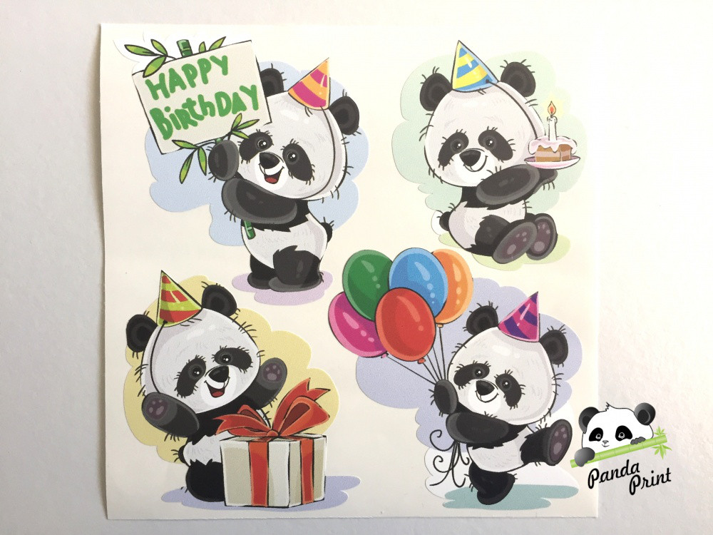 Набор наклеек С днем рождения Панда (4 шт)